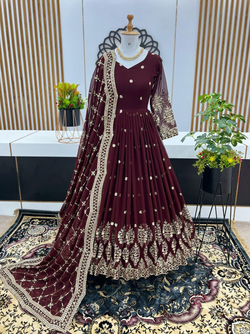 Ethnic Festive Maroon Georgette Anarkali Suit
