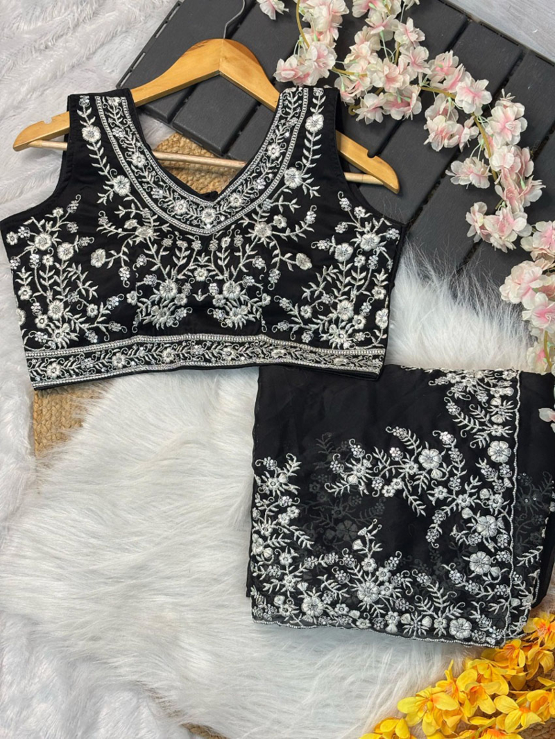 Ethnic Festive Black Rangoli Silk Saree