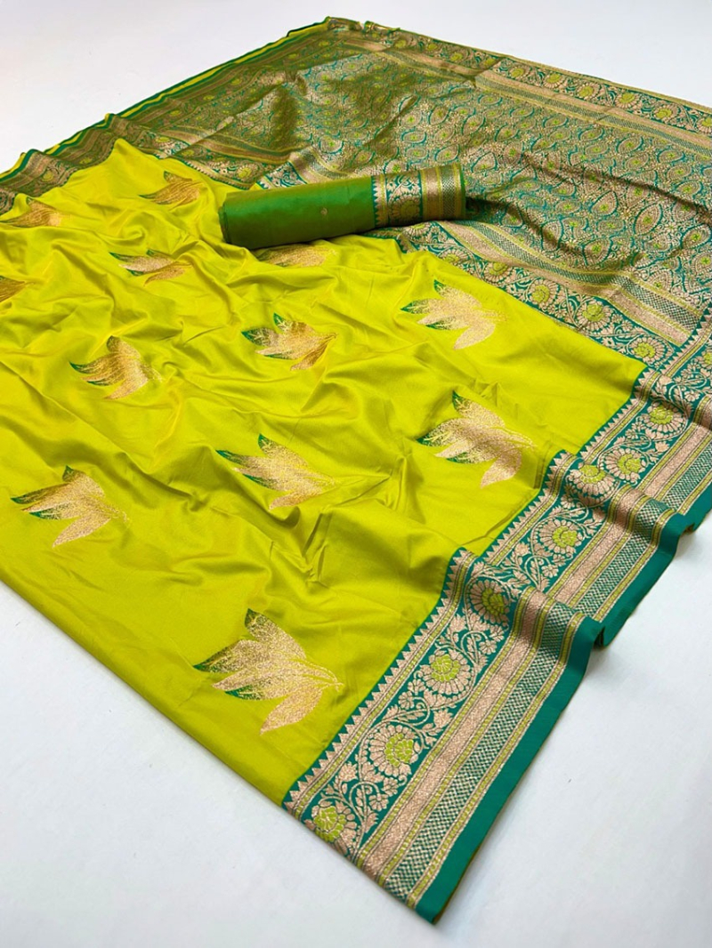 Ethnic Elegant Festive Lime Green Paithani Silk Saree