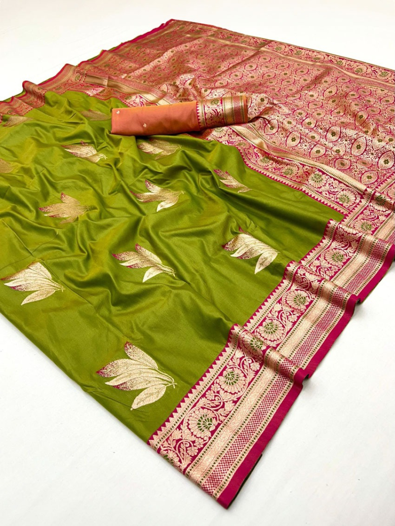 Elegant Festive Traditional Olive Green Paithani Silk Saree