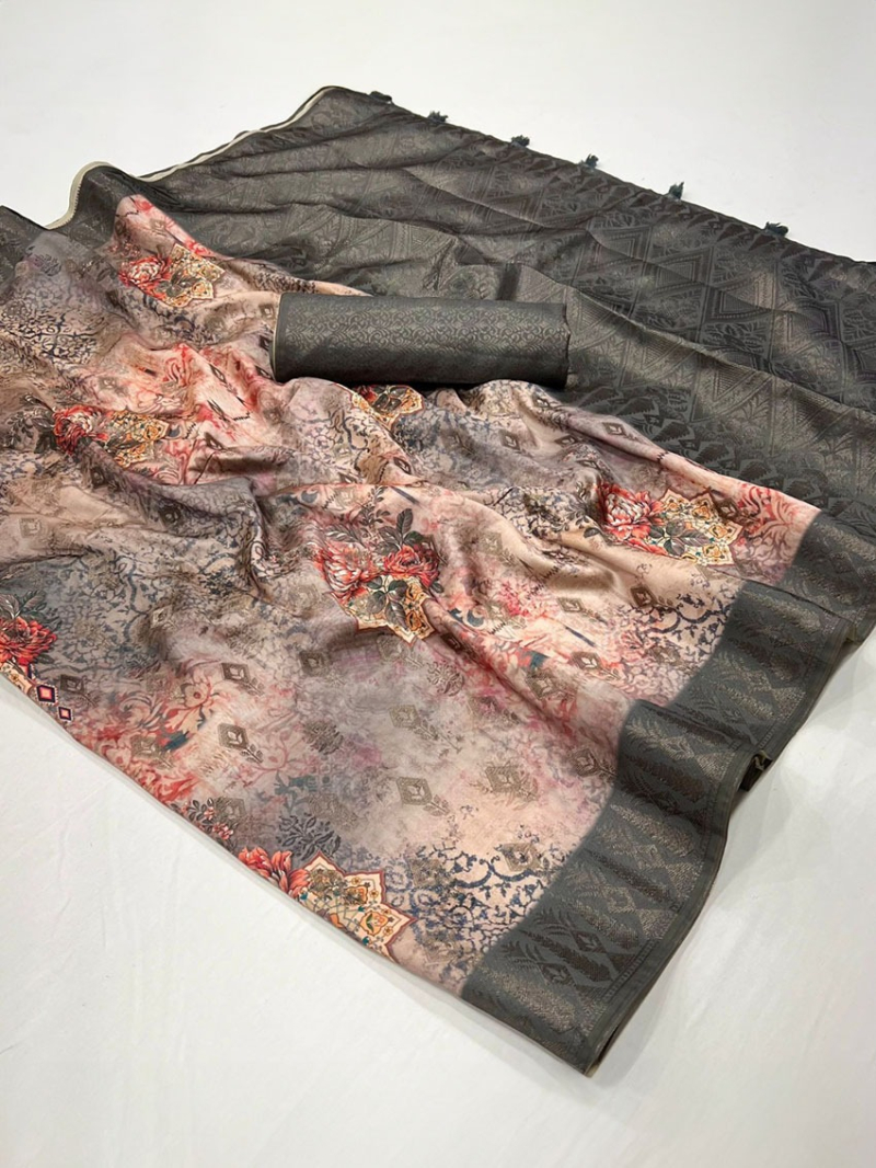 Elegant Ethnic Festive Smoky Beige Art Silk Saree 