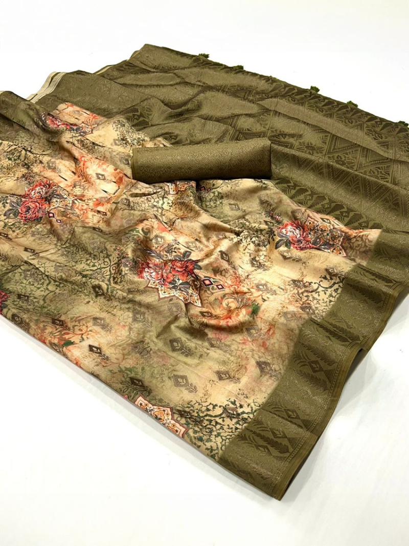 Ethnic Traditional Festive Olive Green Art Silk Saree 