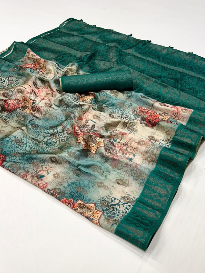 Authentic Traditional Festive Teal Green Art Silk Saree 