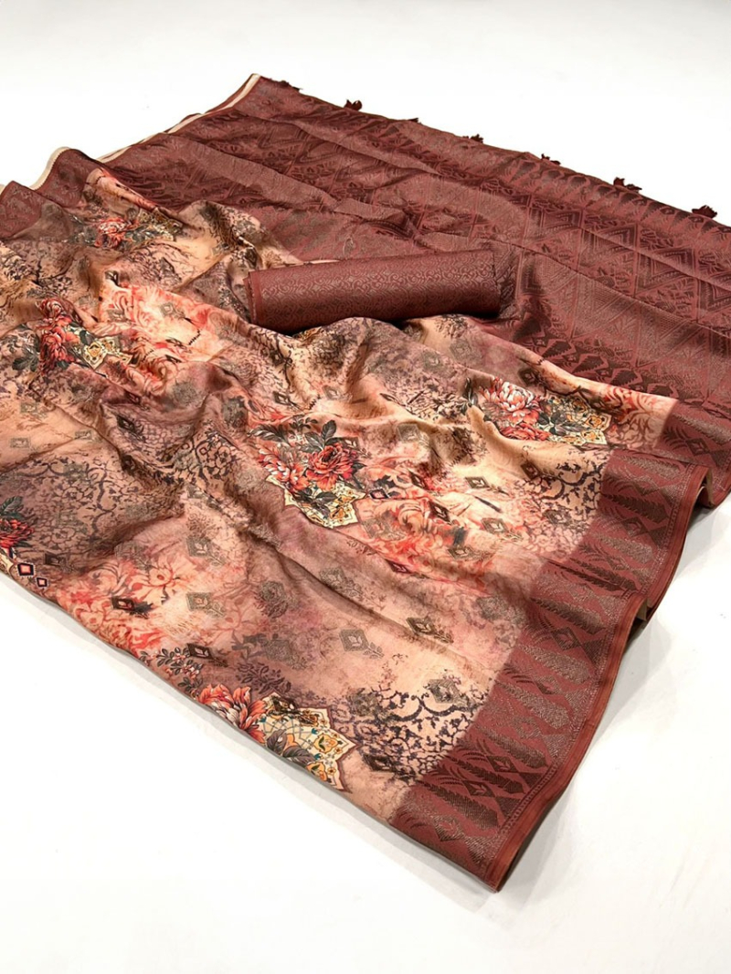 Ethnic Festive Traditional Warm Beige and Maroon Art Silk Saree