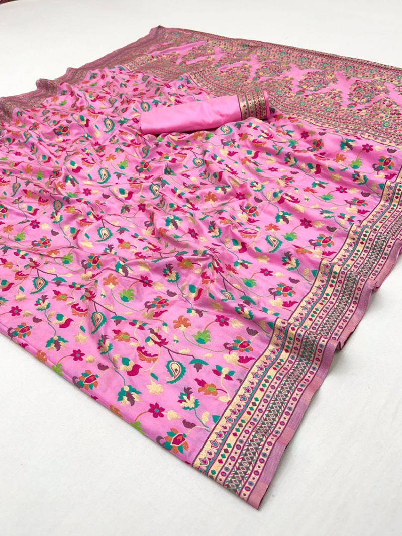 Authentic Ethnic Festive Bright Pink Graceful Pashmina Silk Saree