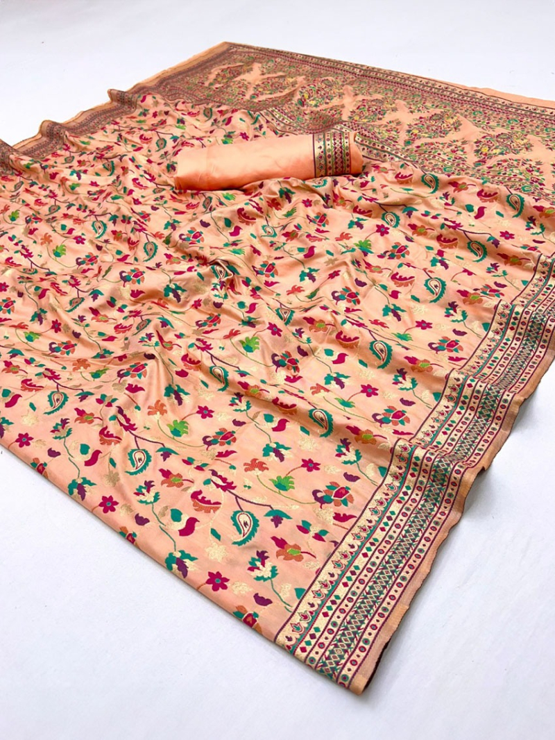 Ethnic Festive Traditional Peach Graceful Pashmina Silk Saree