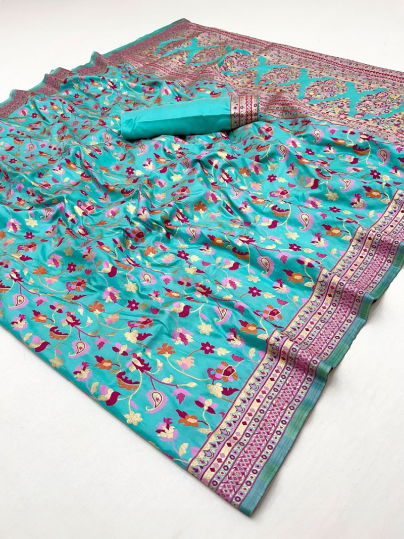 Authentic Festive Elegant Aqua Blue Pashmina Silk Saree 
