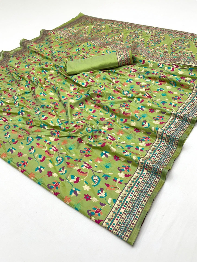 Ethnic Traditional Elegant Green Pashmina Silk Saree