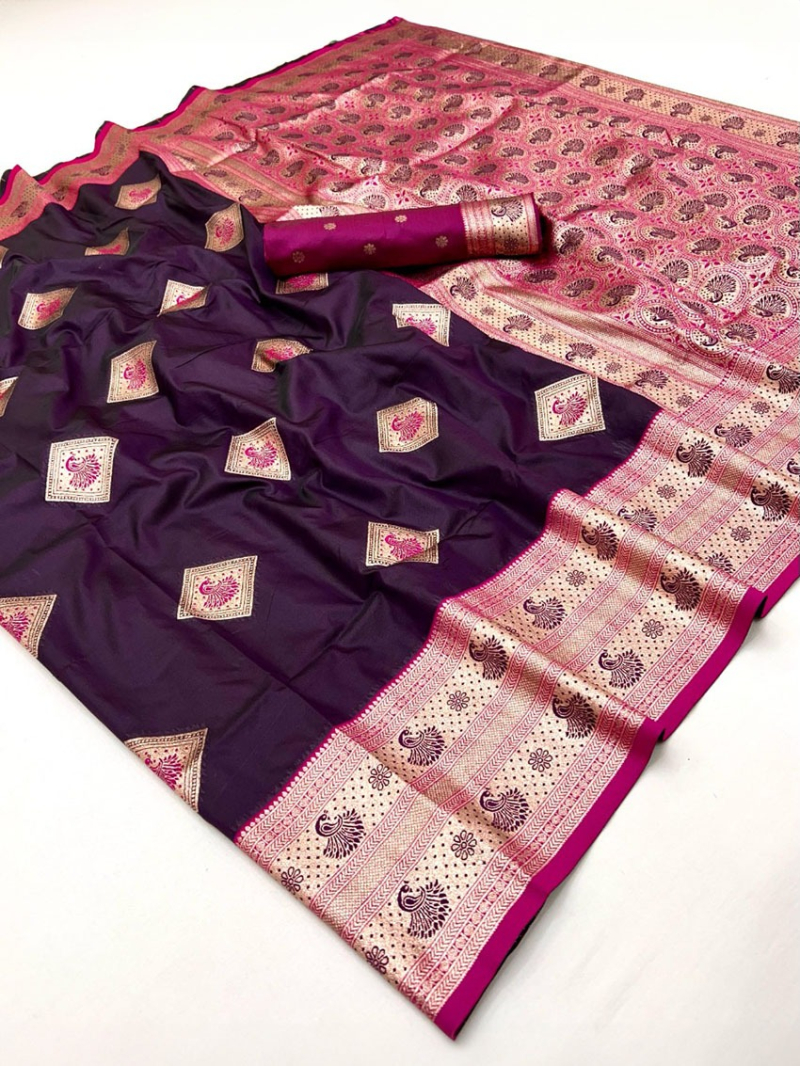 Elegant Festive Heavy Traditional Deep Purple Paithani Silk Saree