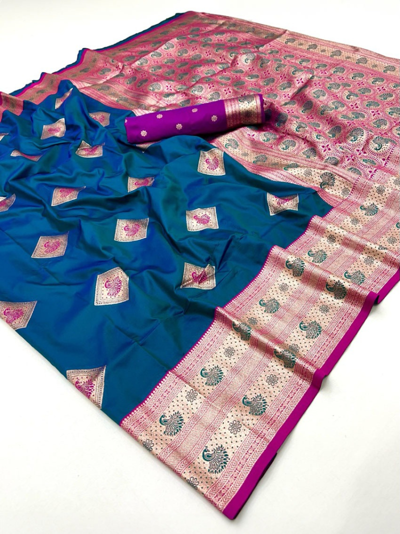 Authentic Traditional Festive Teal Blue Paithani Silk Saree