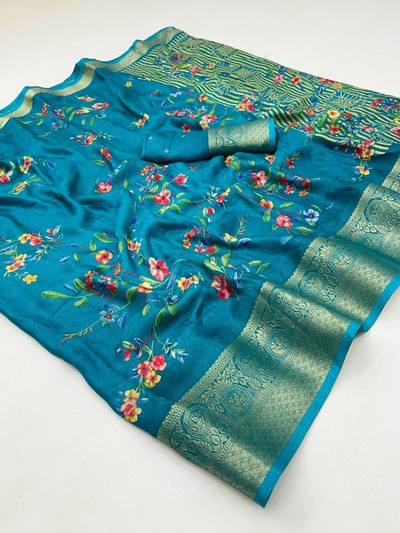 Ethnic Elegant Festive Teal Blue Soft Moss Mellow Saree