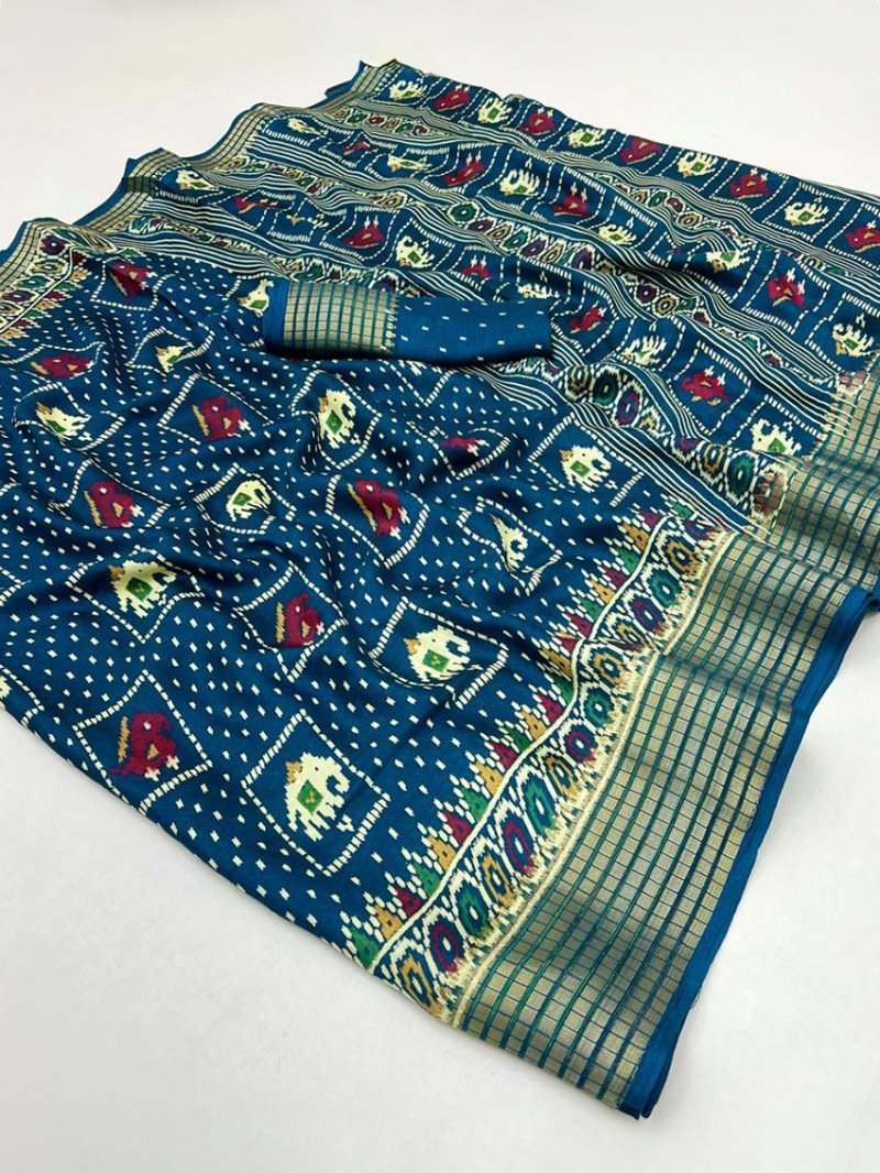 Traditional Festive Ethnic Peacock Blue Soft Moss Mellow Saree