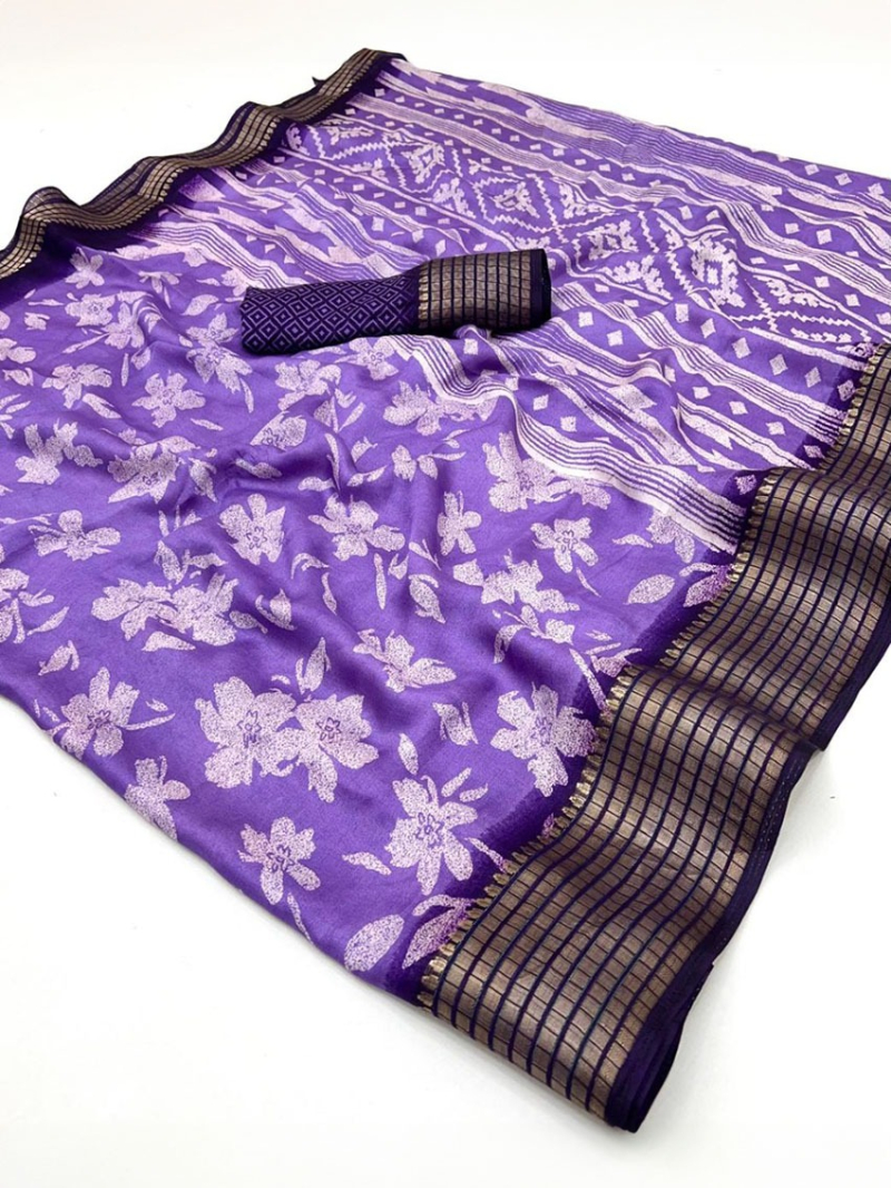 Elegant Ethnic Festive Royal Purple Soft Moss Mellow Saree