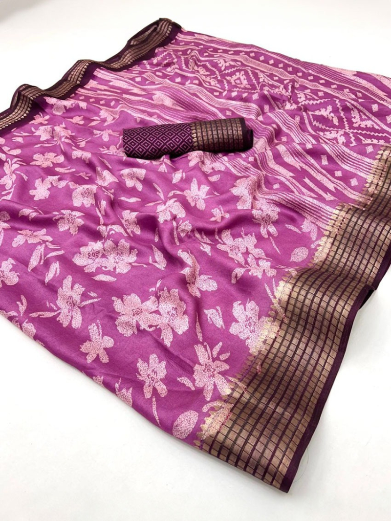 Elegant Ethnic Traditional Rose Pink Soft Moss Mellow Saree