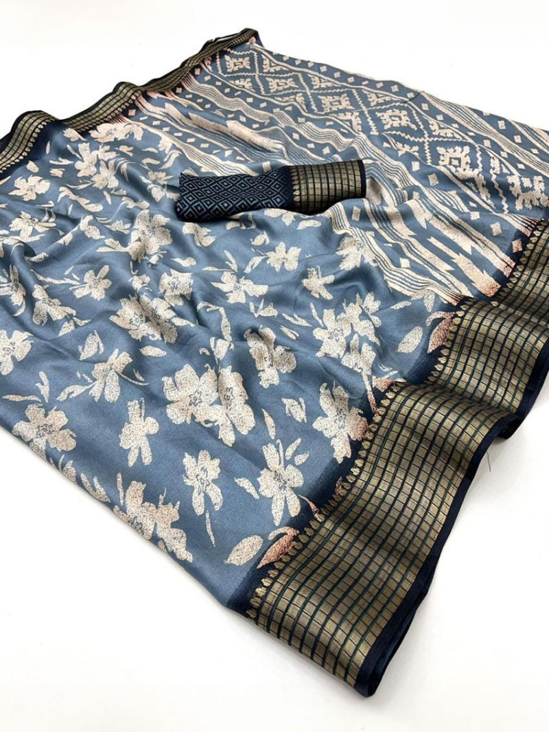 Authentic Ethnic Festive Fancy Grey Soft Moss Mellow Saree