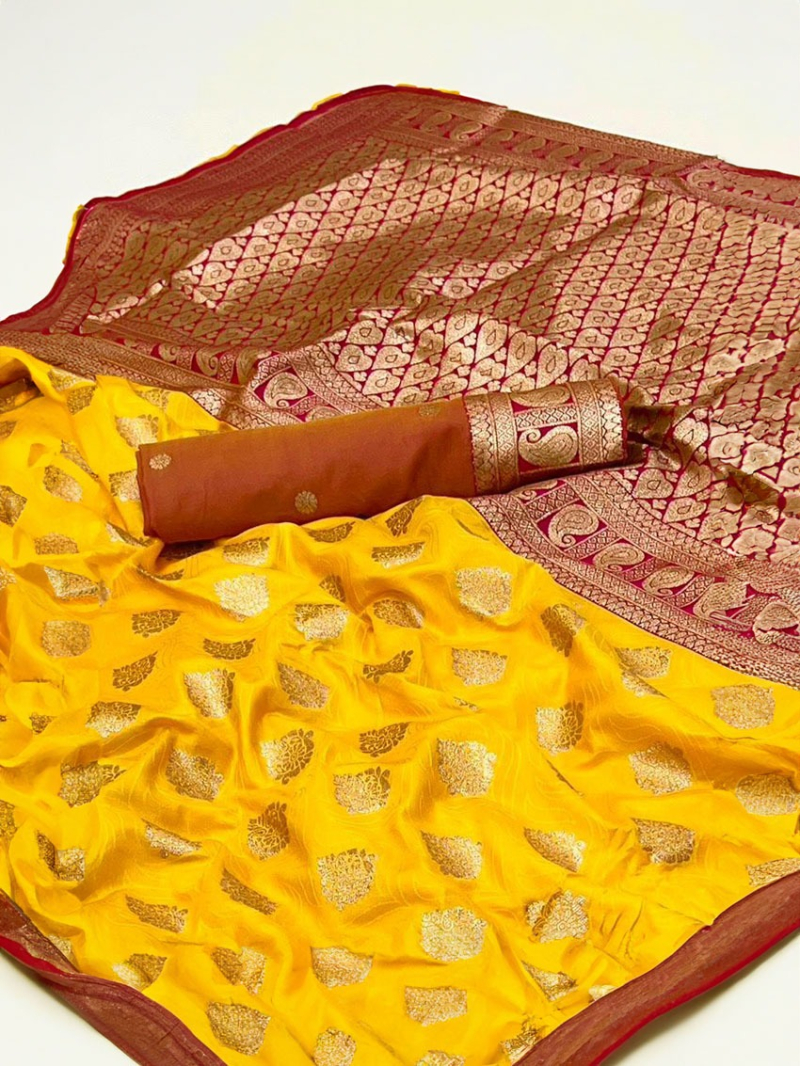 Authentic Elegant Festive Bright Yellow Patithani Silk Saree