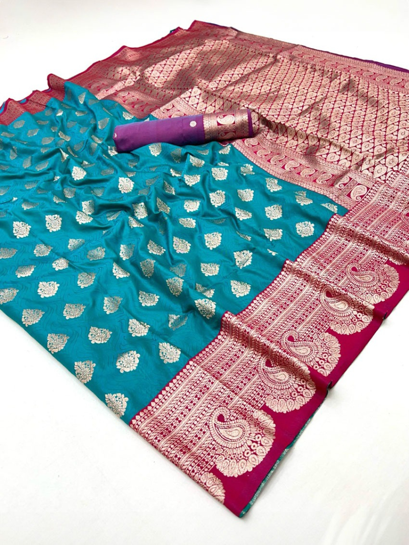 Elegant Ethnic Festive Sky Teal Paithani Silk Saree