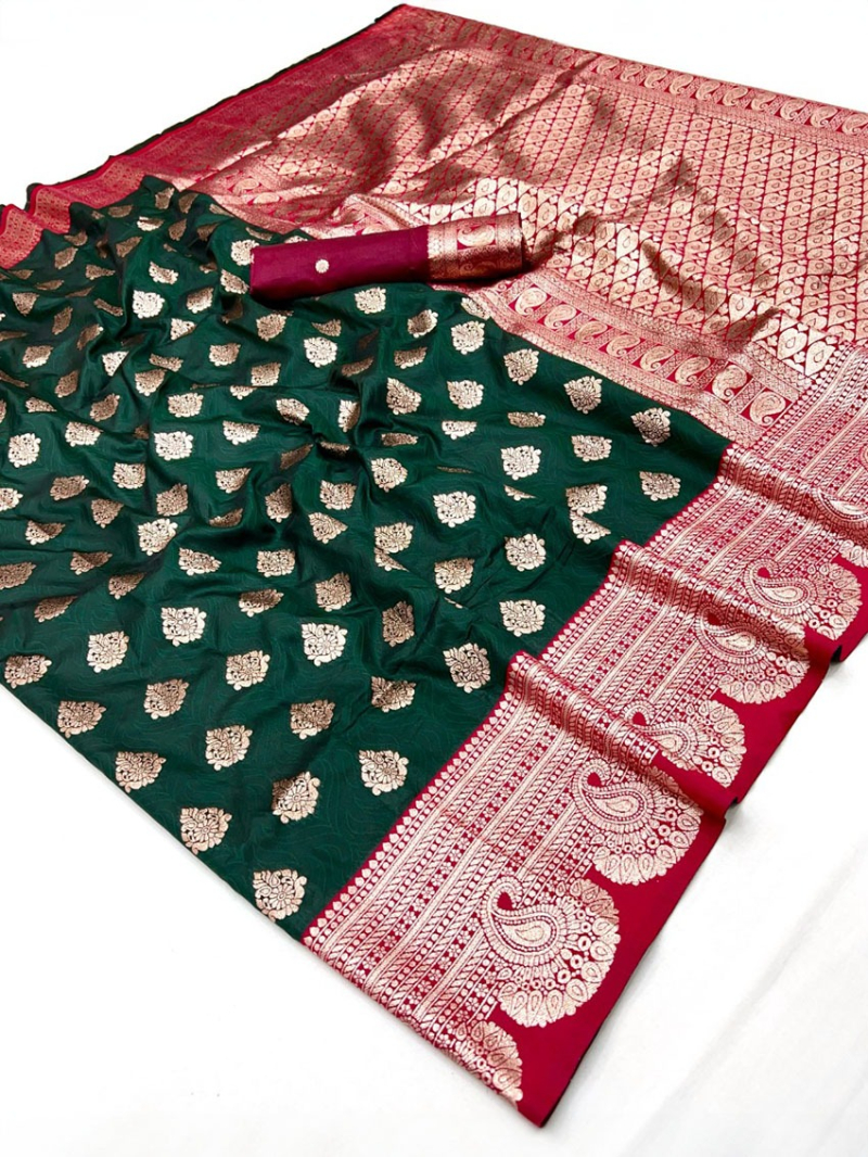 Ethnic Elegant Festive Bottle Green Paithani Silk Saree