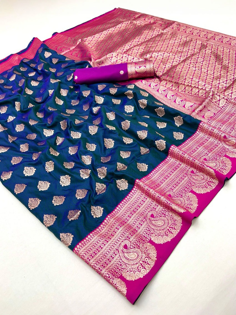 Ethnic Traditional Navy Blue Paithani Silk Saree