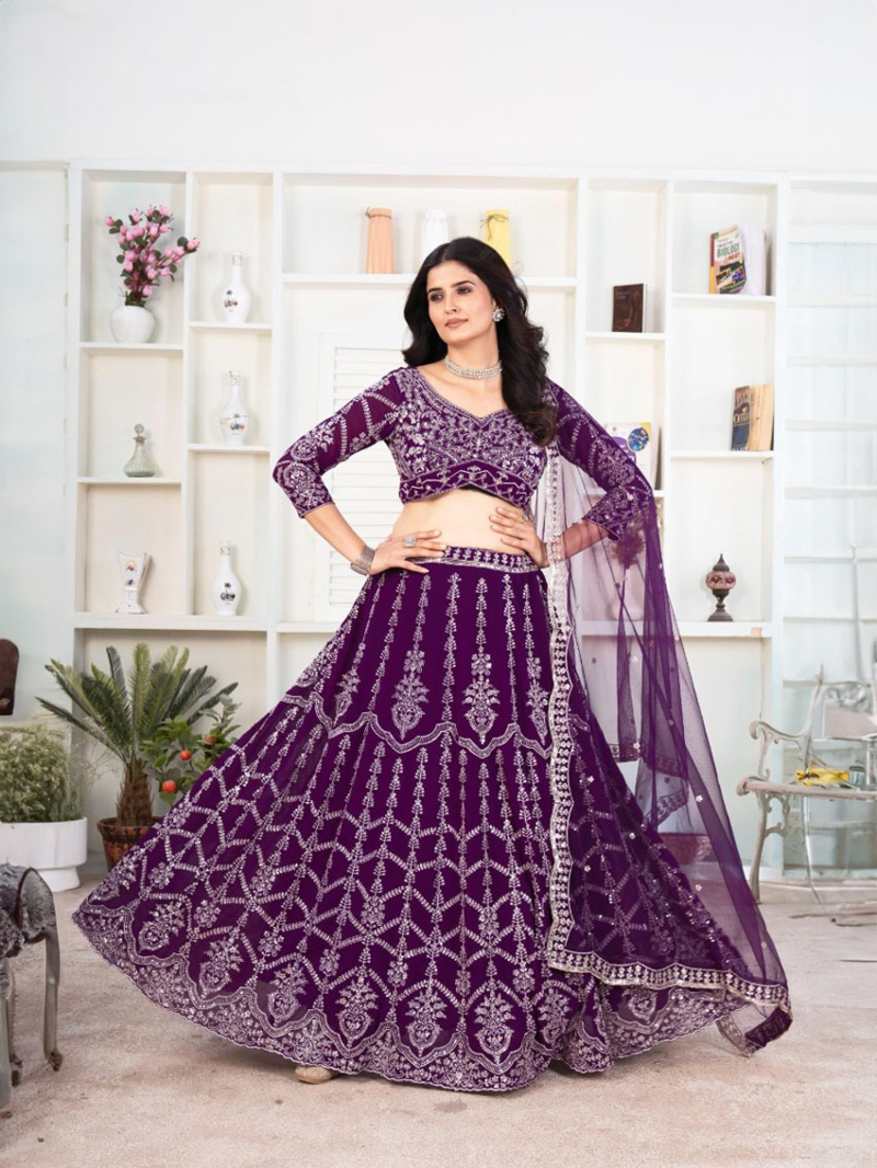 Royal Purple Faux Georgette Lehanga Suit
