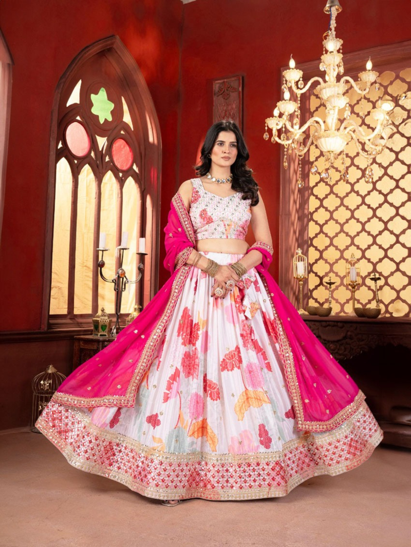 Elegant Off-White Printed Lehanga Suit