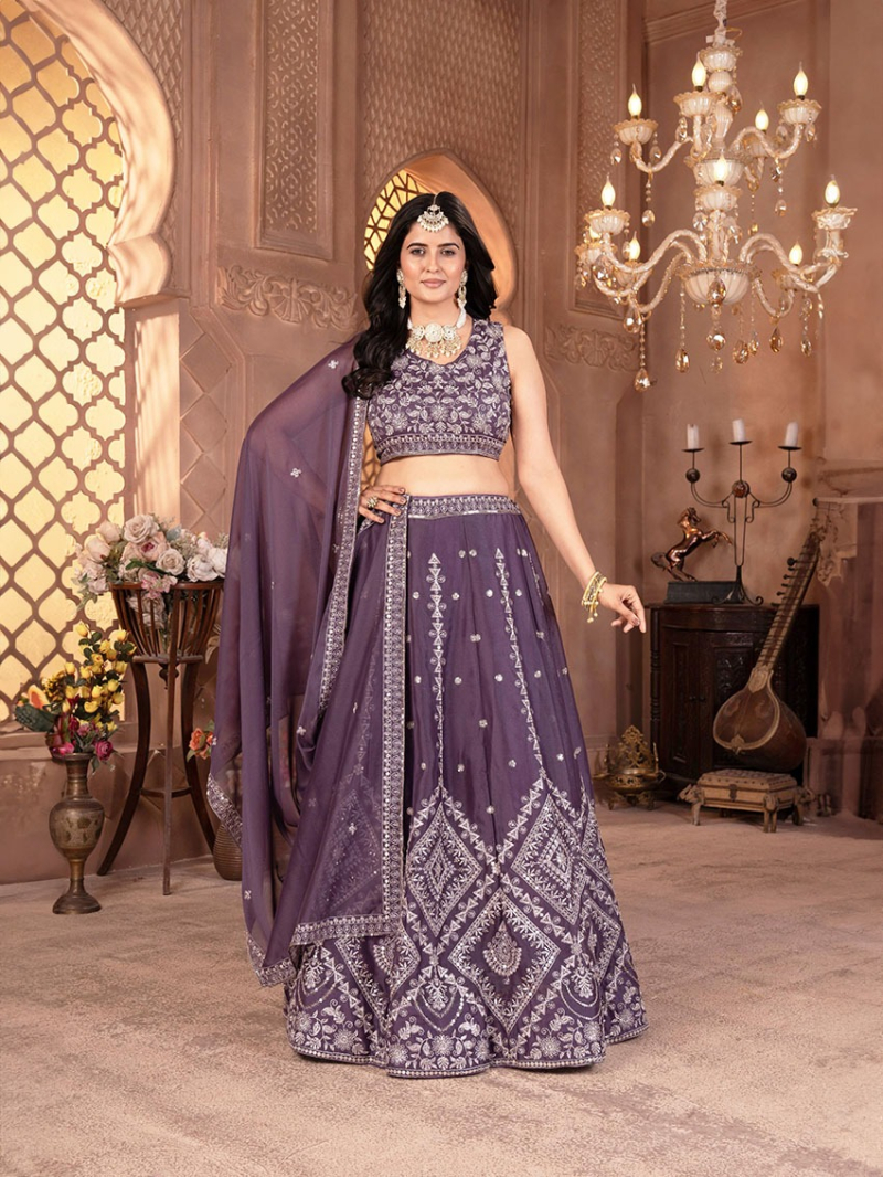 Elegant Purple Georgette Lehanga Suit