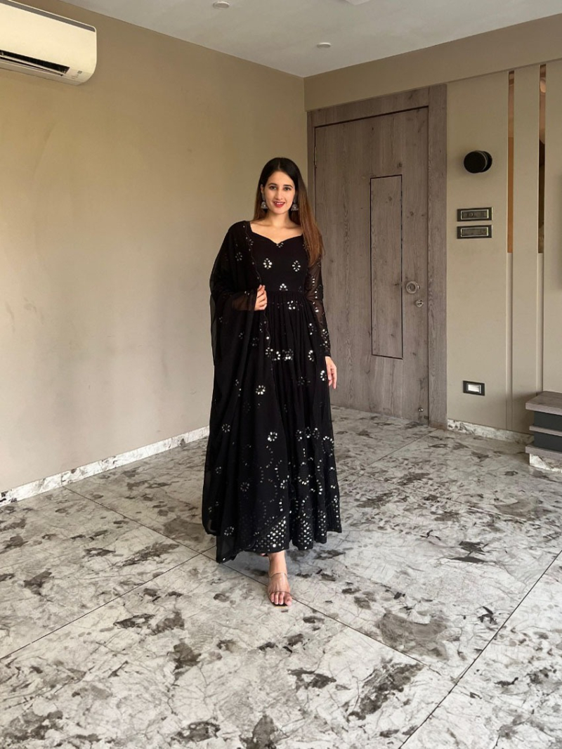 Traditional Festive Ethnic Black  Faux Georgette Anarkali Suit