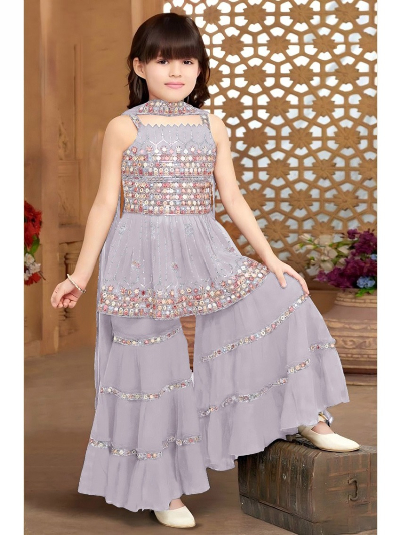 Authentic Elegant Ethnic Kids Poly Crepe Silk Sharara Suit