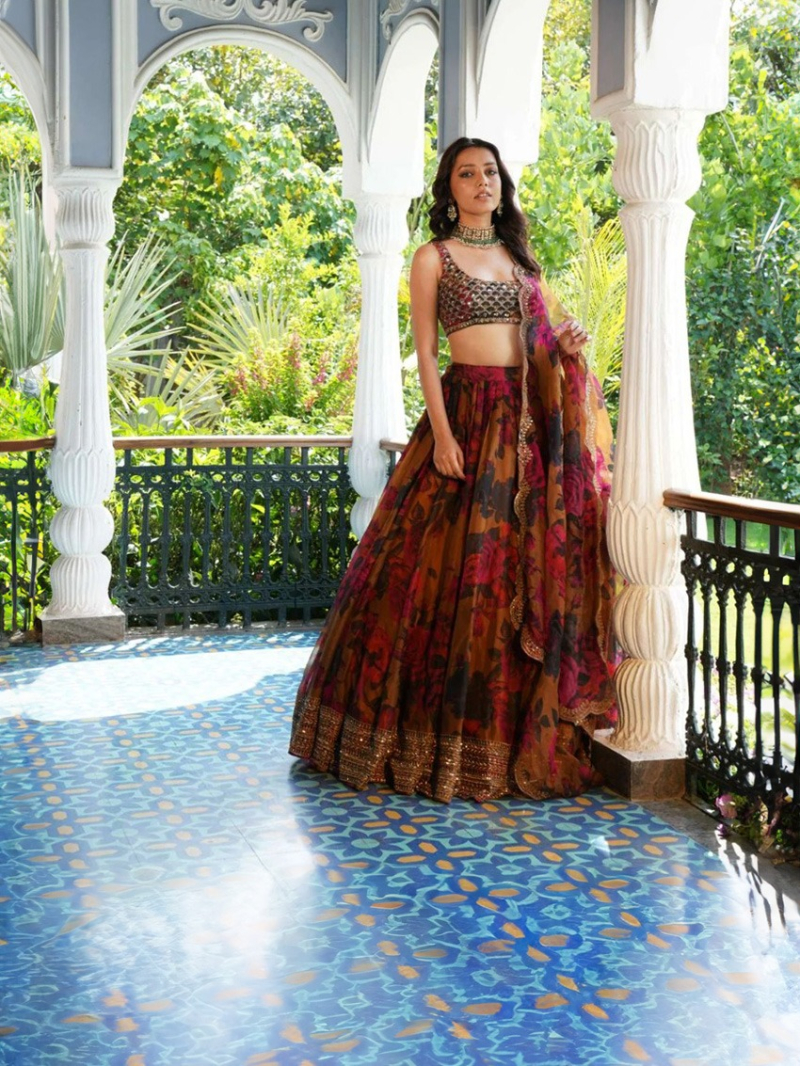 Floral Tabby Organza Lehanga Suit