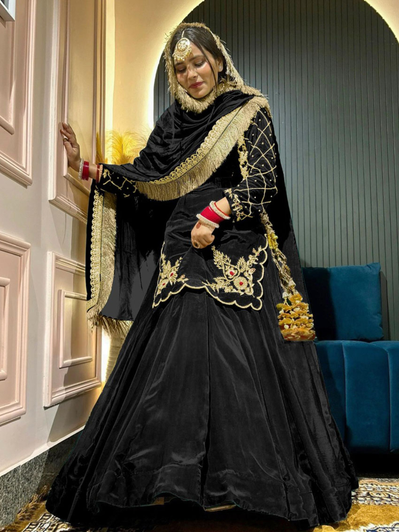Royal Crepe Silk Embellished Black Lehanga Suit