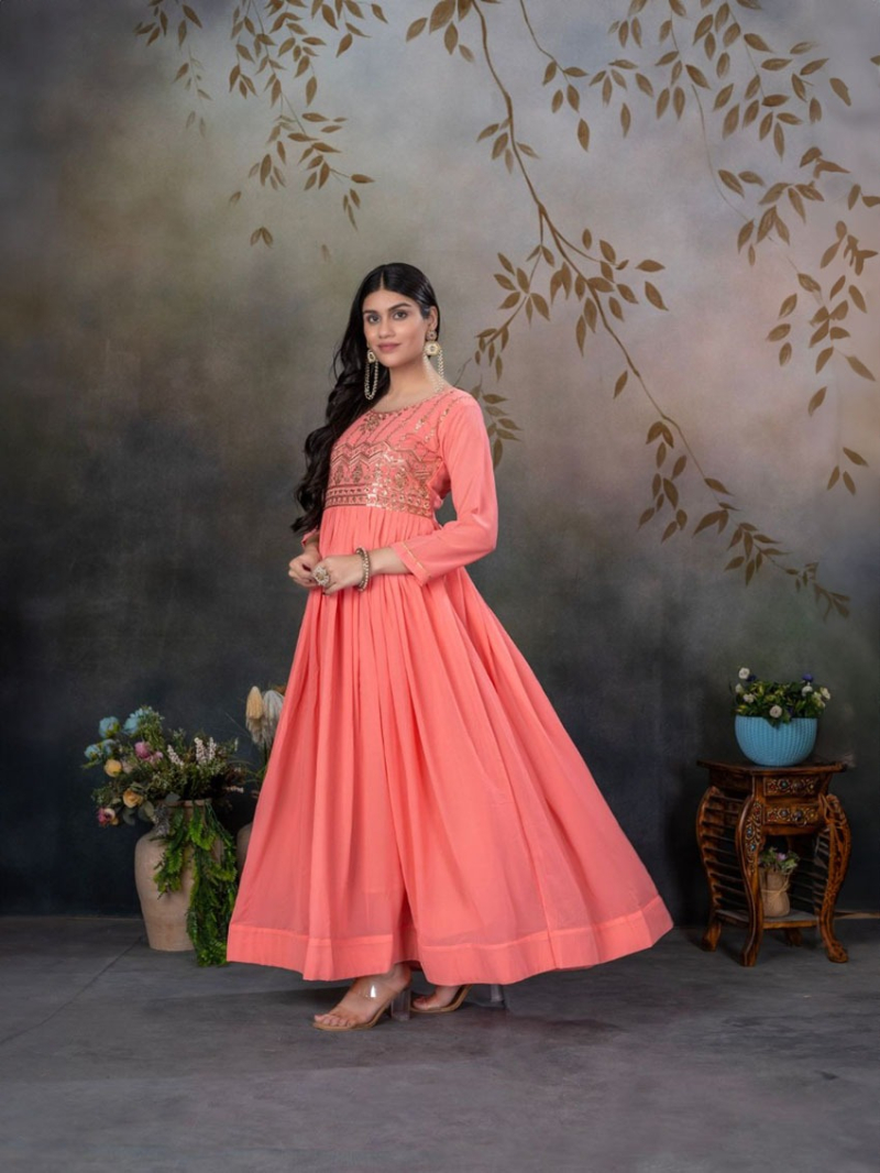 Ethnic Elegant Festive Peach Georgette  Anarkali Suit