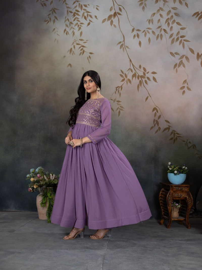 Authentic Festive Ethnic Lilac Georgette Anarkali Suit
