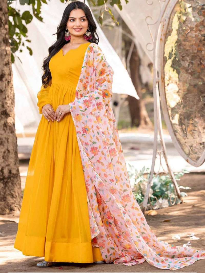 Authentic Elegant Traditional Mustard Yellow Gown Anarkali Suit