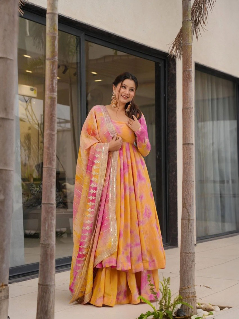 Authentic Ethnic Festive Sunshine Yellow Vichitra Silk Plazo Suit
