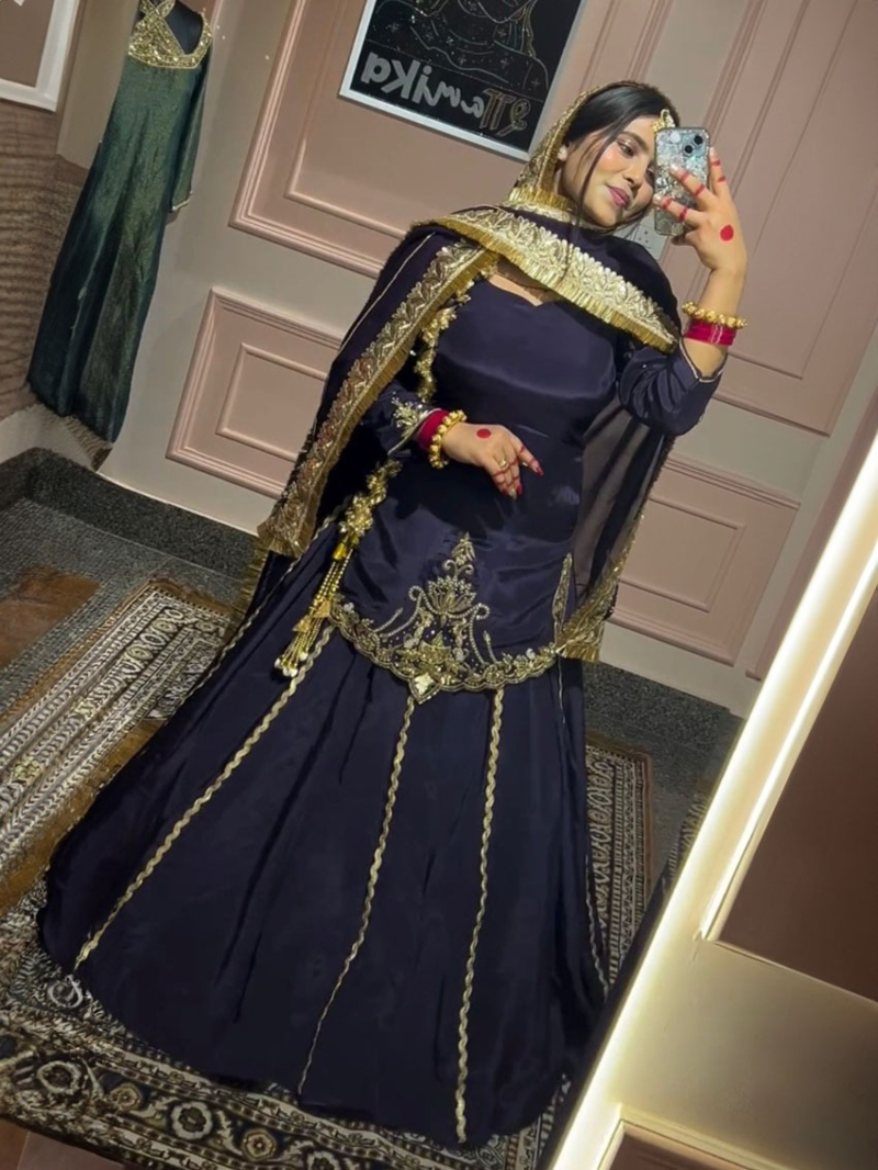 Majestic Embroidered Crepe Silk Lehanga Suit