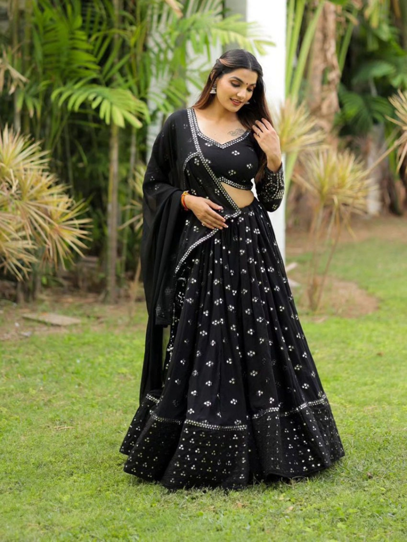 Elegant Ethnic Black  Sequins Lehanga Suit