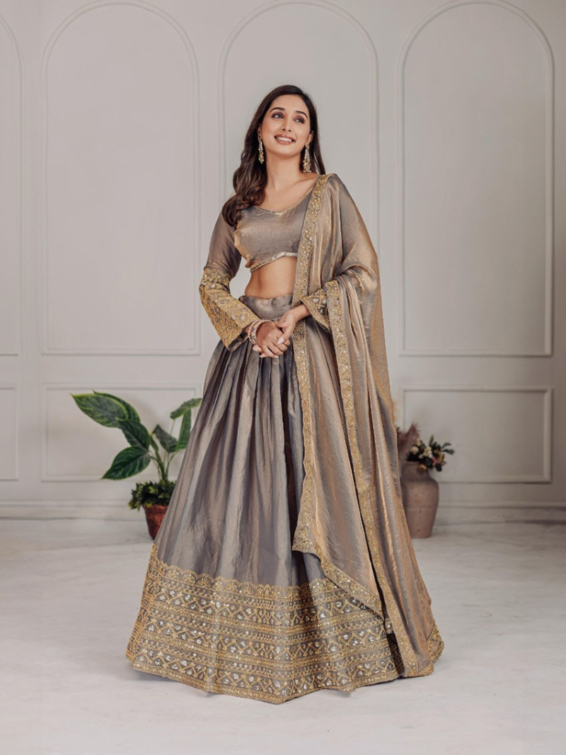 Bridal Wear Heavy Fendi Embroidery Lehanga Suit