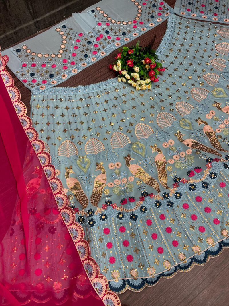 Bridal Wear Elegant Aqua Blue Lehanga Suit