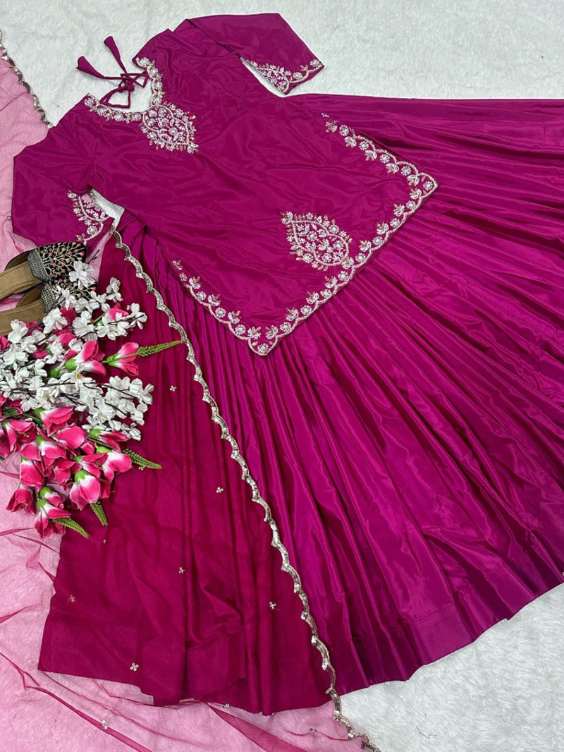 Authentic Magenta Natural Crepe Silk Lehanga Suit