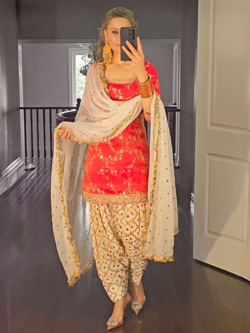 Authentic Ethnic Traditional Orange Georgette Patiala Suit