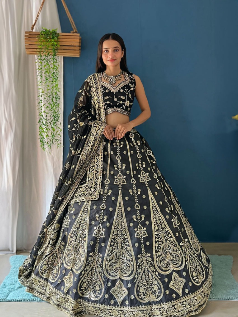 Black Jalpari Silk Lehanga Suit