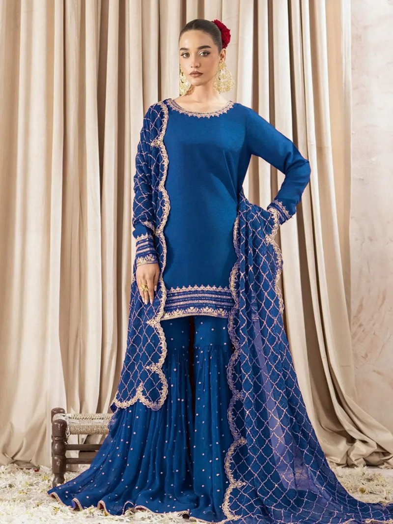 Ethnic Festive Elegant Royal Blue Georgette Sharara Suit