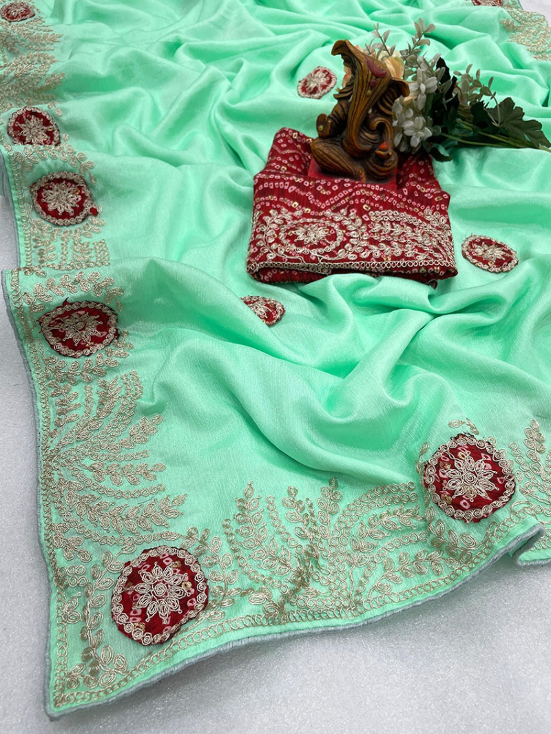 Elegant Chinnon Saree with beautiful Pita work
