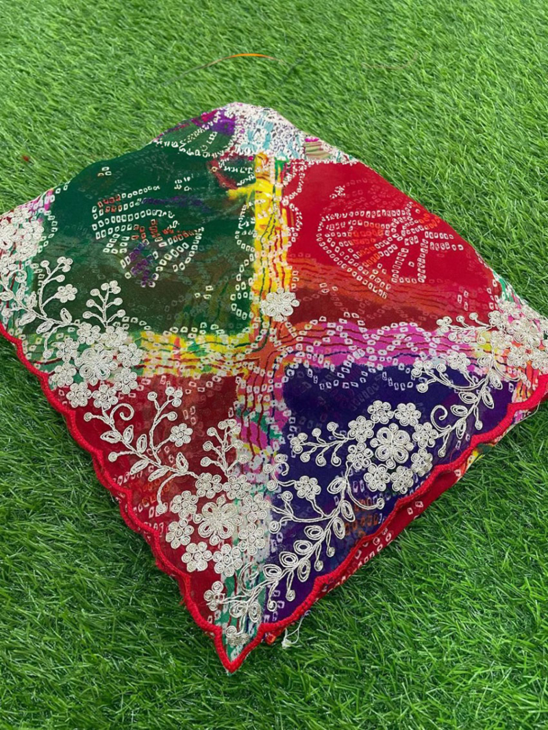  Multicolor Bandhej Georgette Saree