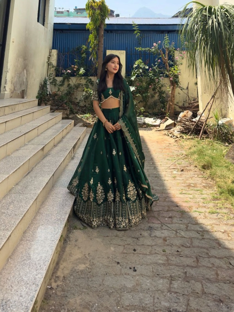 Elegant Jimmy Choo Silk Embroidered Lehanga Suit