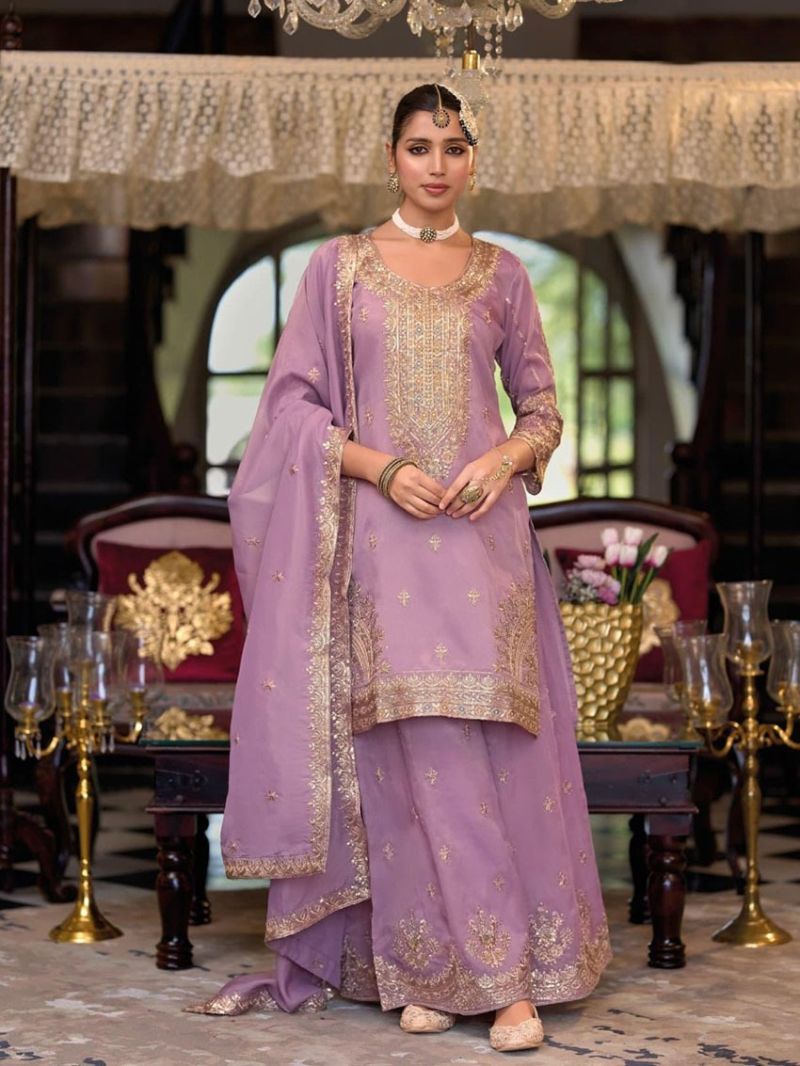 Authentic Elegant Ethnic Lilac Shimmer Plazo Suit
