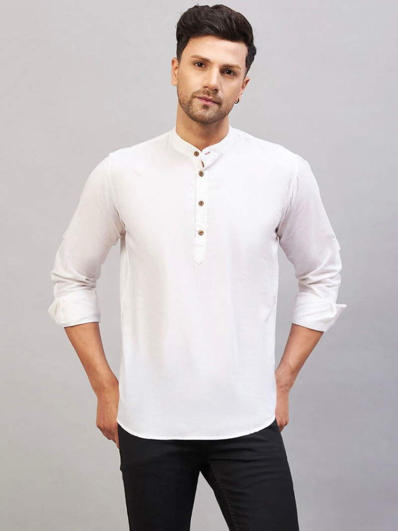 Elegant Cotton Short Kurta with Cuffed Sleeves 