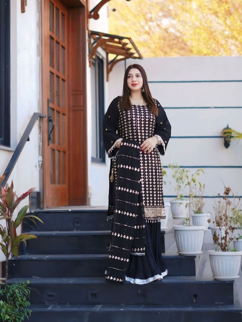 Elegant Ethnic Traditional Black Georgette Sharara Suit