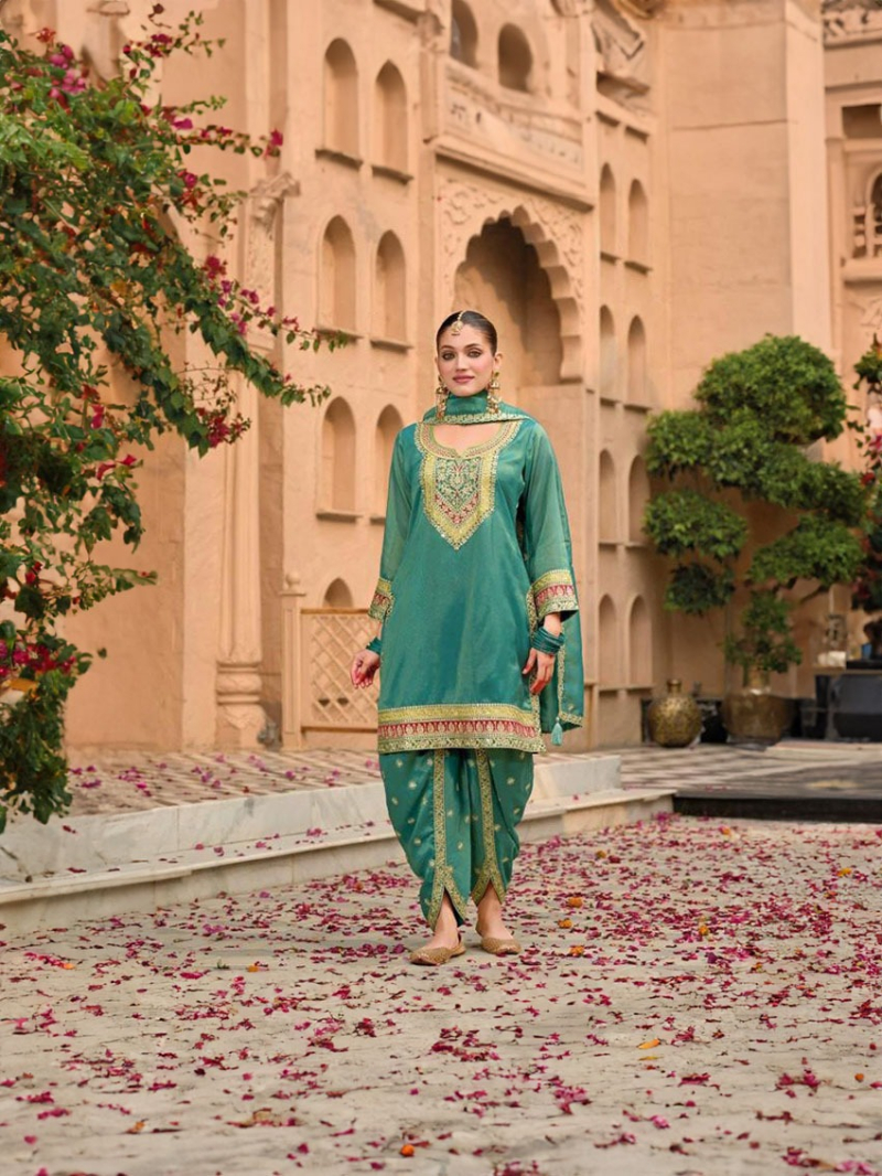 Ethnic Elegant Festive Sea Green Shimmer Silk Patiala Suit