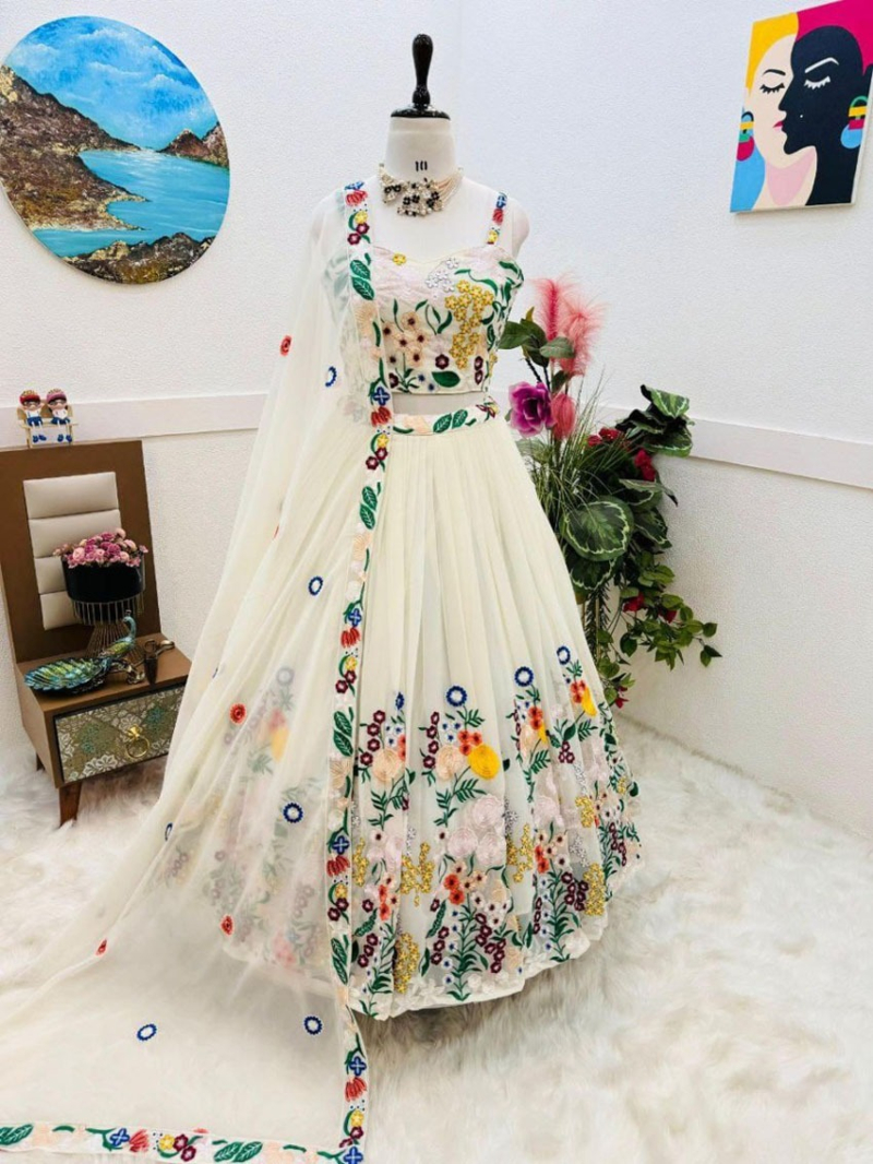 Elegant Faux Georgette Embroidered Lehanga Suit